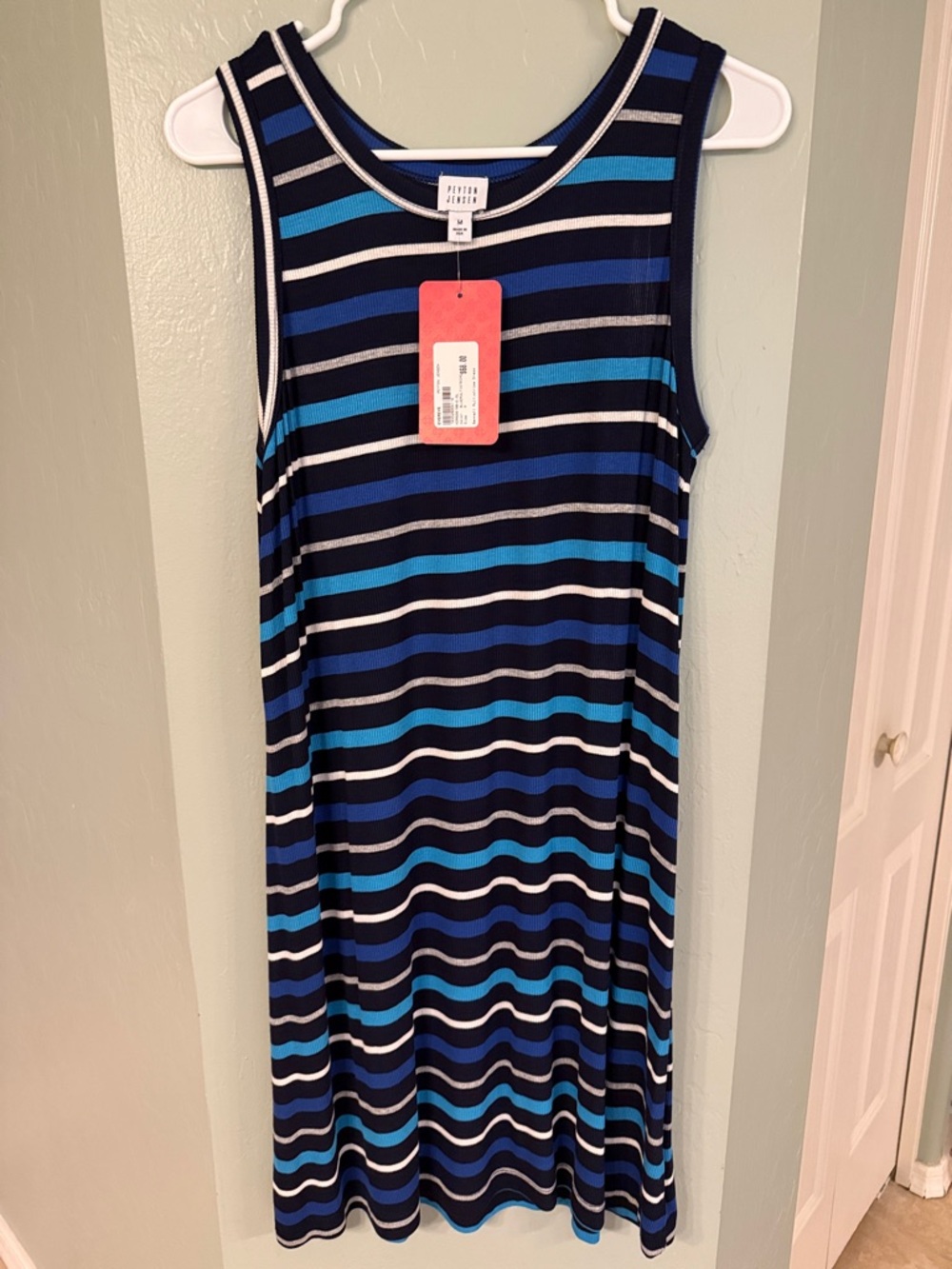Striped Sleeveless Midi Dress in Navy & Blue - Petite Studio